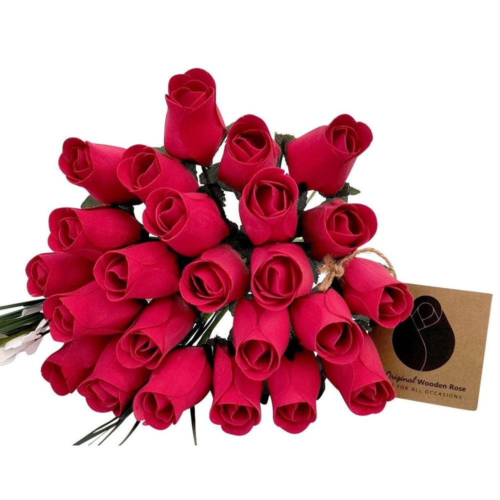 2 Dozen Valentines Day All Red Rose Bouquet. The Original Wooden Rose